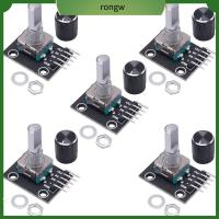 RONGW 5Pcs 2825มม. โมดูลเข้ารหัสแบบหมุน KY-040 สีดำสีดำ ส่วนประกอบอิเล็กทรอนิกส์ + PCB พร้อมฝาครอบลูกบิด อายุการใช้งานยาวนาน 15mm/ 0.59in โมดูลเซ็นเซอร์อิฐเข้ารหัสแบบหมุน เลนส์สำหรับถ่ายภาพ