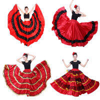 ยิปซีผู้หญิงสเปน Flamenco กระโปรงโพลีเอสเตอร์ซาติน Smooth Big Swing Carnival Party Ballroom Belly Dance เครื่องแต่งกาย Dress