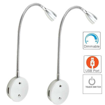 USB Port Touch Stepless Dimming LED Bedside Reading Wall Lamp 12V 24V Hose Spotlight Can Be Used In Bedroom, Study, Living Room