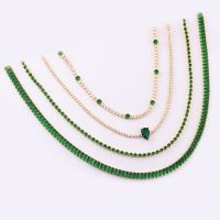 Green Cubic Zircon CZ Hip Hop Tennis Chain Necklace Wholesale 18k Gold Colorful Crystal Street Party Jewelry Choker Necklace Fashion Chain Necklaces