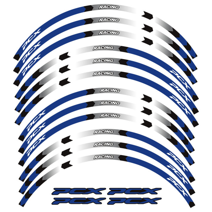 สติกเกอร์อุปกรณ์แข่งรถมอเตอร์ไซค์แบบสะท้อนแสง16ชิ้นสำหรับฮอนดาพีซีเอ็กซ์-pcx125-pcx150-pcx160ล้อดุมล้อขนาด14-13-นิ้วตัดสติกเกอร์รูปลอกชิ้นส่วนโมโต