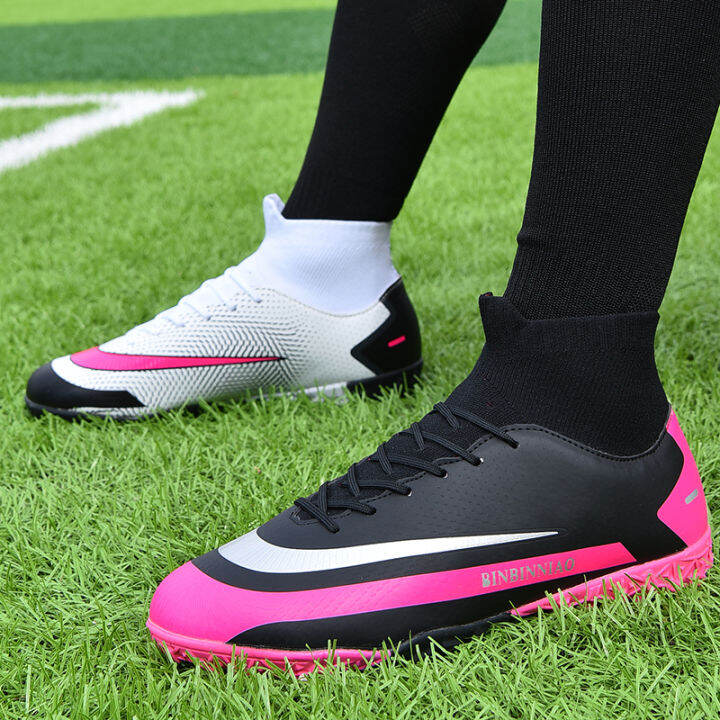 binbinniao-high-ankle-soccer-shoes-men-breathable-high-top-football-boots-turf-soccer-cleats-kids-ag-women-soft-football-shoes