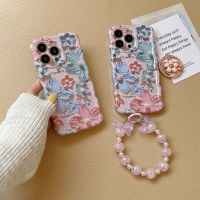 เคสโทรศัพท์มือถือ TPU กันกระแทก ลายภาพวาดสีน้ํามัน รูปคลื่น พร้อมสายคล้องมือ สีฟ้า สําหรับ Apple IPhone 14 13 12 11 Pro Max 〖WYUE〗