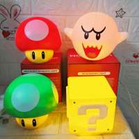 Shuaicai 10 ซม. Super Mario เครื่องหมายคำถามบล็อกไฟกลางคืนพร้อมเสียงเตียงโคมไฟตั้งโต๊ะ USB ชาร์จไฟได้สำหรับเด็กแฟนของขวัญวันเกิด 1 วัตต์