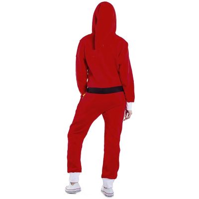 Womens Fashion Snowman Print Hooded Homewear Jumpsuit Red S Size