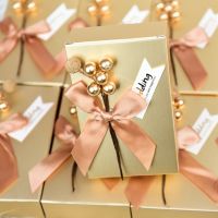 CW 5pcs Gold FlowerBox Wedding Favors and Gifts Boxes Dragee Baptismfor Guests Baby Shower Wrapping Chocolate Paper