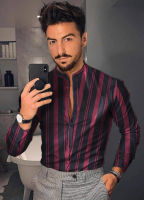 Mens Shirt New Hawaiian Men Single Button Wild Printed Male Blouses Long Sleeved Striped 2021