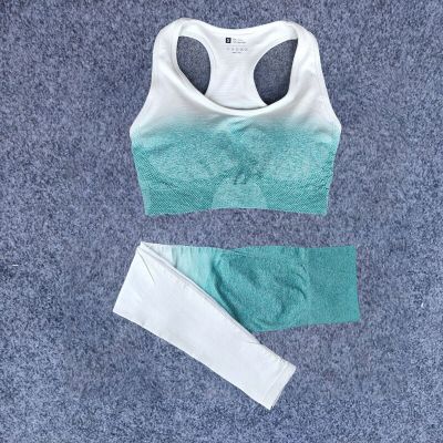 2Pcs/Set Ombre Yoga Set Sports Bra Leggings Women Gym Crop Top Clothes Seamless Workout Fitness Gradient Sportswear Sports Suit