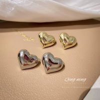 ต่างหูผู้หญิง 925 เงินเข็มแฟชั่นเกาหลีบุคลิกภาพโลหะ Heart Stud Earrings