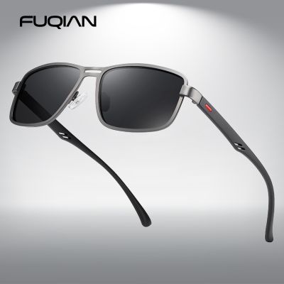 FUQIAN Luxury Polarized Sunglasses Men Brand Rectangle Metal Frame Sun Glasses Male Fashion Black Driving Shades Eyeweare UV400