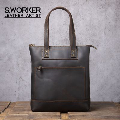 S. กระเป๋าถือผู้ชายคนงาน Cowhide ผู้หญิงกระเป๋าเอกสารกระเป๋าพาดไหล่ Tote 2020บ้า-ม้า