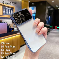 Kanavi เคสโทรศัพท์แฟชั่นสำหรับ iPhone 14 Pro Max 14 Plus 13 Pro Max 12 Pro Max หรูหราใหม่กรอบไฟฟ้าชุบแข็งเคสโทรศัพท์กันกระแทกพร้อมฝาครอบฟิลม์โทรศัพท์กันกระแทกเลนส์