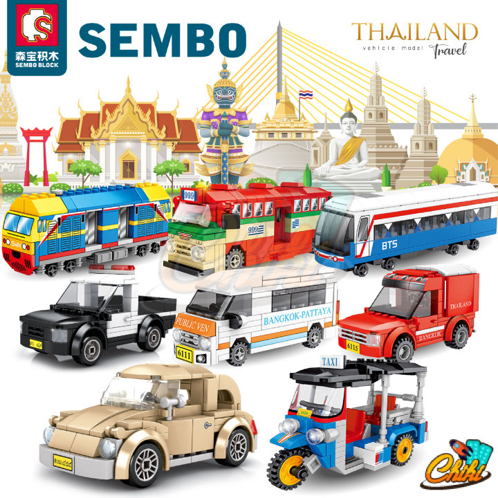 ตัวต่อ-sembo-block-ยานพาหนะ-thailand-รถเมล์-รถตุ๊กตุ๊ก-ฯลฯ