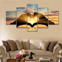 Lizhanmin Sunset Landscape Modular Picture Modern Wall Art โปสเตอร์สำหรับห้องนั่งเล่นห้องนอนตกแต่งบ้าน5ชิ้น Love Gesture ภาพวาดผ้าใบ