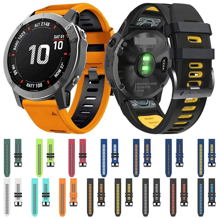 สำหรับ-garmin-fenix-6-pro-22mm-สายนาฬิกาข้อมือซิลิโคนสองสี-ดำ-ส้ม-ขายเอง