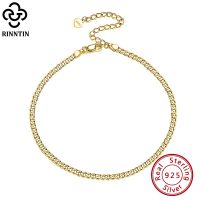 ✐❆ Rinntin 925 Sterling Silver Cuban Chain Anklets for Women Fashion Adjustable 14K Gold Foot Bracelet Ankle Straps Jewelry SA11