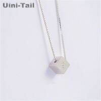 Uini-Tail สร้อยคอรูบิคตัวอักษรเรียนโรแมนติกแฟชั่นเครื่องประดับเกาหลีเงินสเตอร์ลิง925เงินสเตอร์ลิงเครื่องประดับคุณภาพสูง