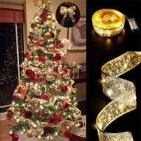 Christmas Festoon LED Ribbon String Lights Christmas Tree Decor for Home Christmas Ribbon Bows Light Holiday Decorative New Year