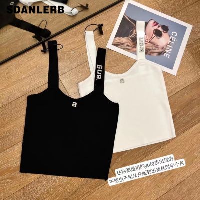 2022 New Diamond Letters Knitted Camisole Womens Sweet Outer Wear Vest All-Matching Short Solid Color Underwear Crop Top