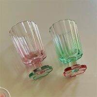 Korean simple glass court style flower shape tall glass color matching champagne red wine glass ice cream cold drink cup