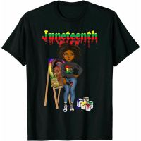 ผ้าฝ้ายแท้ คอลูกเรือเสื้อยืด พิมพ์ลาย Juneteenth Melanin Artist Uniex สีดํา สําหรับผู้ชาย