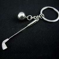 Alloy Silver Golf Club Ball Key Ring Car Phone Key Chain Craft GIFTS FOR MEN Steel Silver Golf Ball Driver Club Keychain Keyring