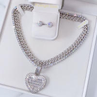 Can Be Opened Heart-shaped Photo Pendant Necklace Silver Color Iced 5MM Tennis Chain Cubic Zirconia Fashion Women Men Jewelry