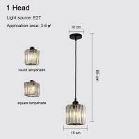 Nordic LED Dining Room Pendant Lamp Black 3 Heads Glass Lampshade Crystal Hanging Light for Villa Lobby Kitchen Home Decoration