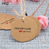 500pcs "Handmade with Love" Packaging Label Brown Kraft Paper Tags DIY Round Label Wedding Gift Decorating Tag for Gift Box