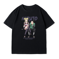 Naruto Anime เสื้อยืดแขนสั้นสีทึบ Nara Shikamaru Temari คู่ผ้าฝ้ายพิมพ์ลายแขนสั้น