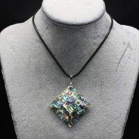 Natural Abalone Shell Pendants Quadrilateral Shape Shell Craft Necklace Charms Jewelry Leather Rope Trendy Necklaces Gift Party