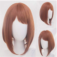 อะนิเมะ My Hero Academia Ochako Urqa Wigs สั้นสีน้ำตาล Bob เครื่องแต่งกายทนความร้อนเครื่องแต่งกายวิกผมหมวกคอสเพลย์ Actcessories