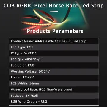 Waterproof 12V WS2811 RGB Color Chasing COB LED Strip 1~5m