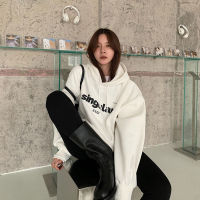 HOUZHOU Korean Streetwear Winter Warm Gray Hoodies Women Oversize 2021 Fashion Velvet Loose Black Kpop Sweatshirts Pullovers