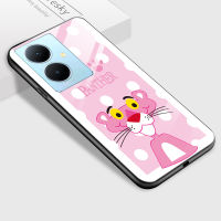 เคสใส่โทรศัพท์เคสสำหรับ Vivo Y78 5G Y78 + 5G เคสลายเสือดาวพิงค์แพนเตอร์แสนซนสุดตลกสำหรับเด็กผู้หญิงเคสโทรศัพท์หลังกระจกนิรภัยเคสมือถือกันกระแทก