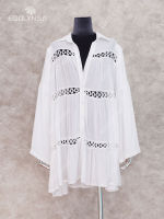 ชุดว่ายน้ำสตรี Cover Ups Mandarin Sleeve Kaftan Beach Tunic Dress Robe De Plage Solid White Pareo Beach Cover-Ups # Q429