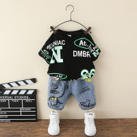 Boys Summer Short Sleeve Suit 2023 New Western Style Baby Boy Korean Style Children Summer Clothes T-Shirt Two-Piece Set