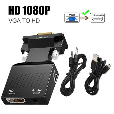 VGA konverter laki-laki ke HDMI wanita kompatibel dengan kabel Audio 720P/1080P untuk PC Laptop ke HDTV Monitor proyektor