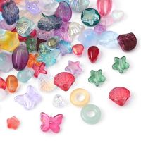 20pcs Mixed Shapes Glass Lampwork Beads Heart Star Flower Butterfly Charm Beads for Necklace Bracelet Earring DIY Jewelry Making Beads