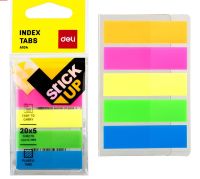 Deli Index Sticker A104 โพสต์อิทพลาสติก ขนาด 44 x 12 mm มี 5 สี สีสะท้อนแสง แพคสีละ 20 ชิ้น รวม 100 ชิ้น