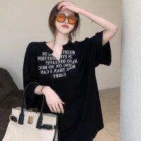 COD DSFERTRETRE 【Plus Size】(40-150kg) Fashion Oversized Women Clothing Loose V-neck Half Sleeve T-shirt Plus Size Tops