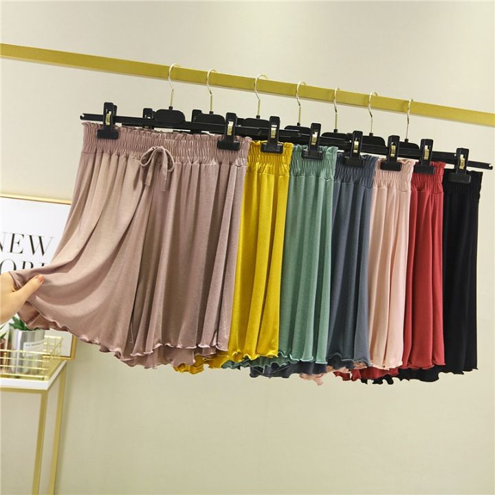 ชุดนอนลำลองสีบริสุทธิ์สำหรับผู้หญิงชุดนอนกางเกงขาสั้นสำหรับฤดูร้อน40-80กก-ขนาดพิเศษสั้นใส่อยู่บ้าน