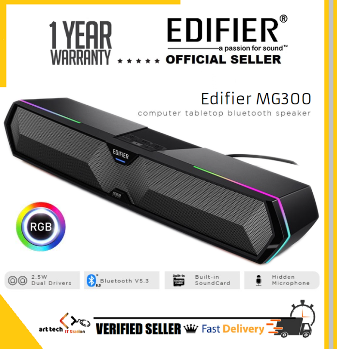 Edifier MG300 Computer Sound Bar: Loud Speakers With Deep Bass - Switch RGB Built-in Microphone For Gaming Speakers Wireless Bluetooth 5.3 & USB Adapter PC Sound Bar For Desktop