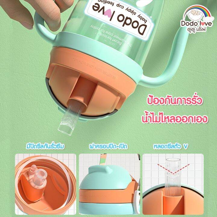 แก้วหัดดื่ม-แก้วกันสำลัก-dodolove-ขนาด-300-ml-เปลี่ยนฝาได้-มีลูกตุ้มป้องกันการรั่ว-และที่ครอบหลอด-ปิดแน่นสนิท-แก้วน้ำพร้อมหลอดดูด-แก้วน้ำ