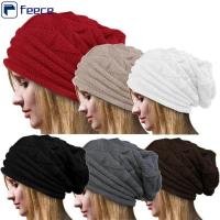 FEECE Casual Striped Solid Beanie Women Caps Wool Knitted Crochet Hat