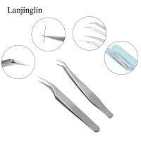 ™❃ LANJINGLIN 2 pcs false eyelash tweezers eyelashes individual makeup tools Curved Straight Stainless Tweezers lash extension