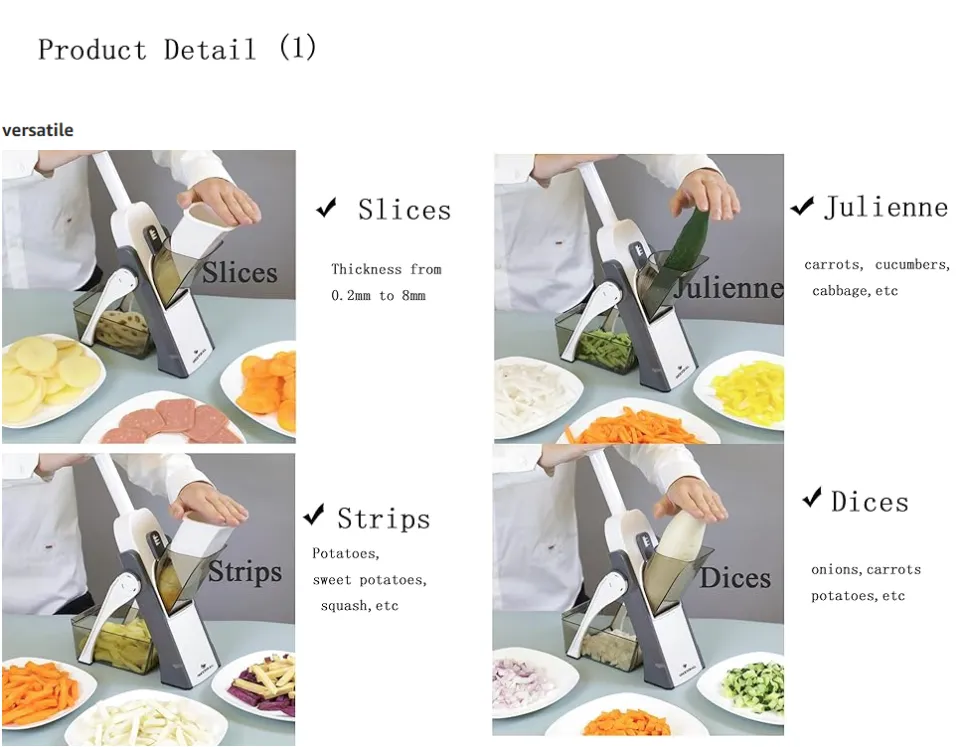 ONCE FOR ALL Safe Mandoline Slicer 5 in 1 Vegetable Chopper Food Potato  Cutter, Strips Julienne Dicer Adjustable Thickness 0.1-8 mm Kitchen  Chopping