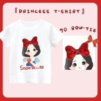 Girls T-shirts 2023 Summer Kids Tops Korean Version Short Sleeves Cute Cartoon Princess 3D Sequins Bow-knot Babys Clothes