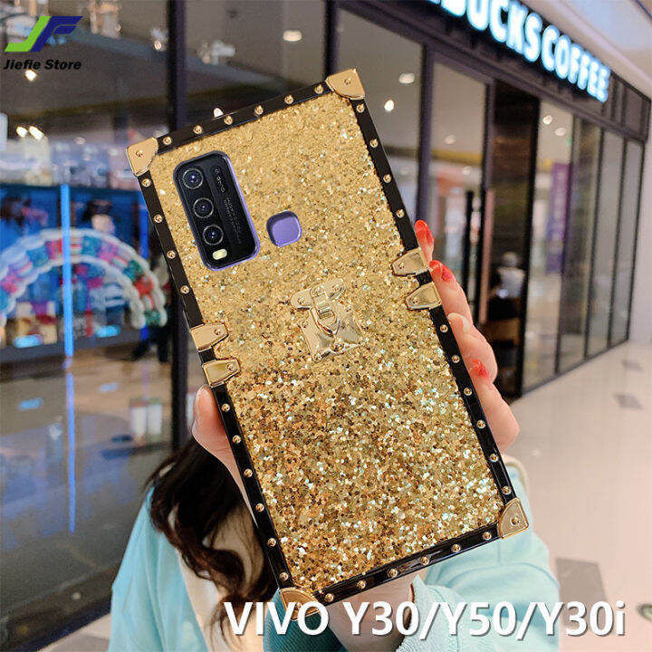 jiefie-เคสมือถือสำหรับ-vivo-y30-vivo-y50-vivo-y30i-vivo-y76-vivo-y76s-y72เคสโทรศัพท์กรอบกรอบตอกหมุดแบรนด์กระแสแฟชั่นแวววาว