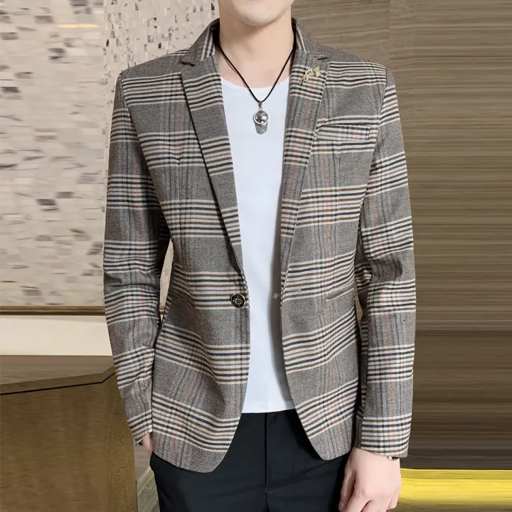 KENRO Suit For Men Original 2022 New Korean Plaid Office Formal Evening ...